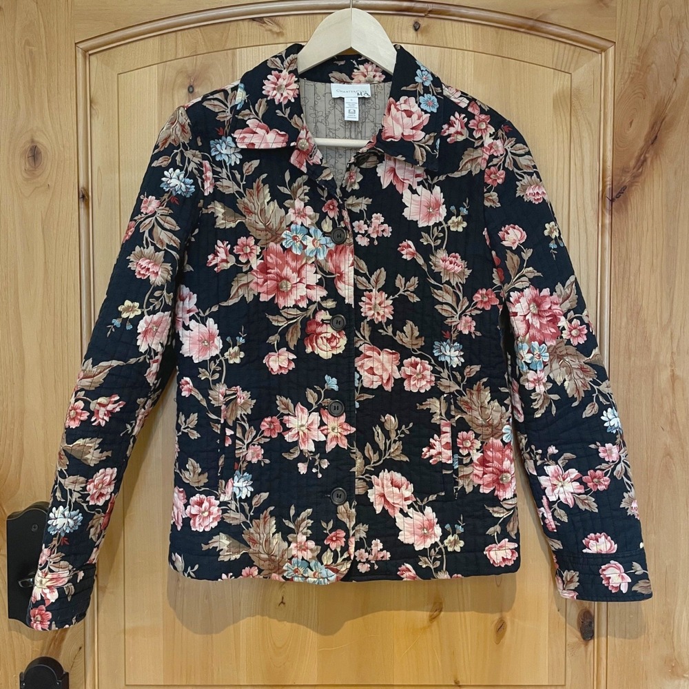 Dark Floral Vintage Blanket Jacket Grannycore Quilted Coat Cottagecore Fall S